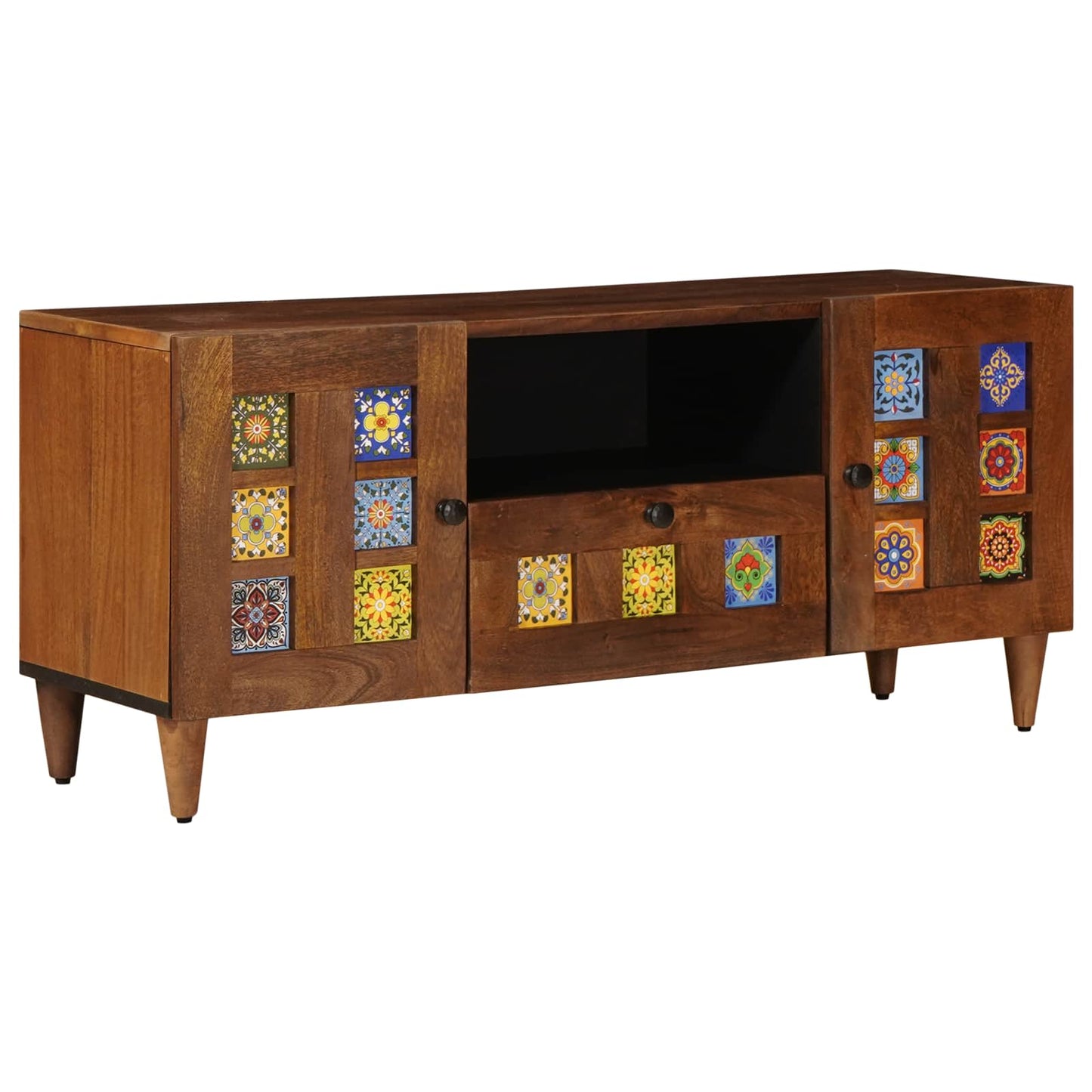 TV Cabinet with Drawer Walnut 105 x 33 x 46 cm Solid Mango Wood