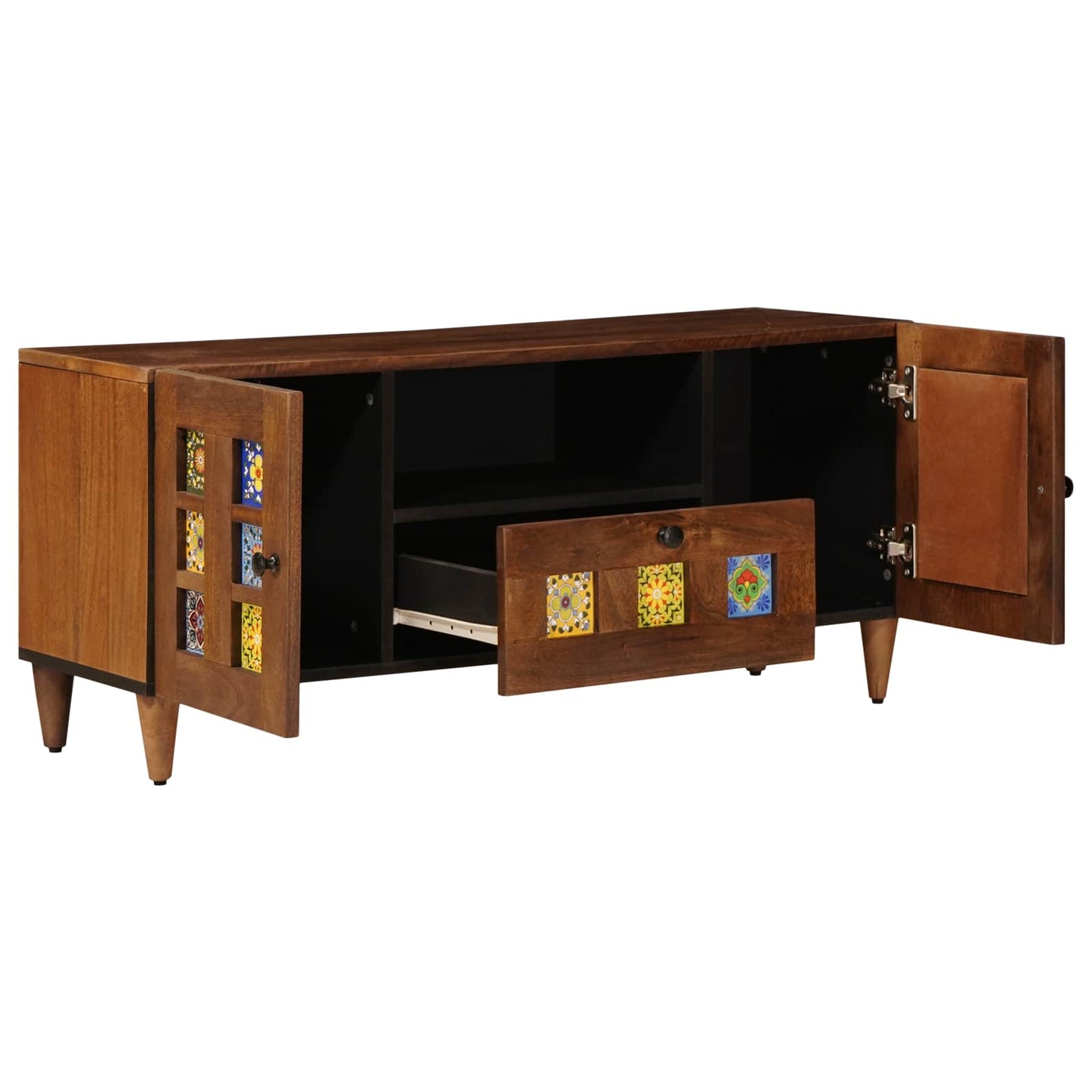 TV Cabinet with Drawer Walnut 105 x 33 x 46 cm Solid Mango Wood