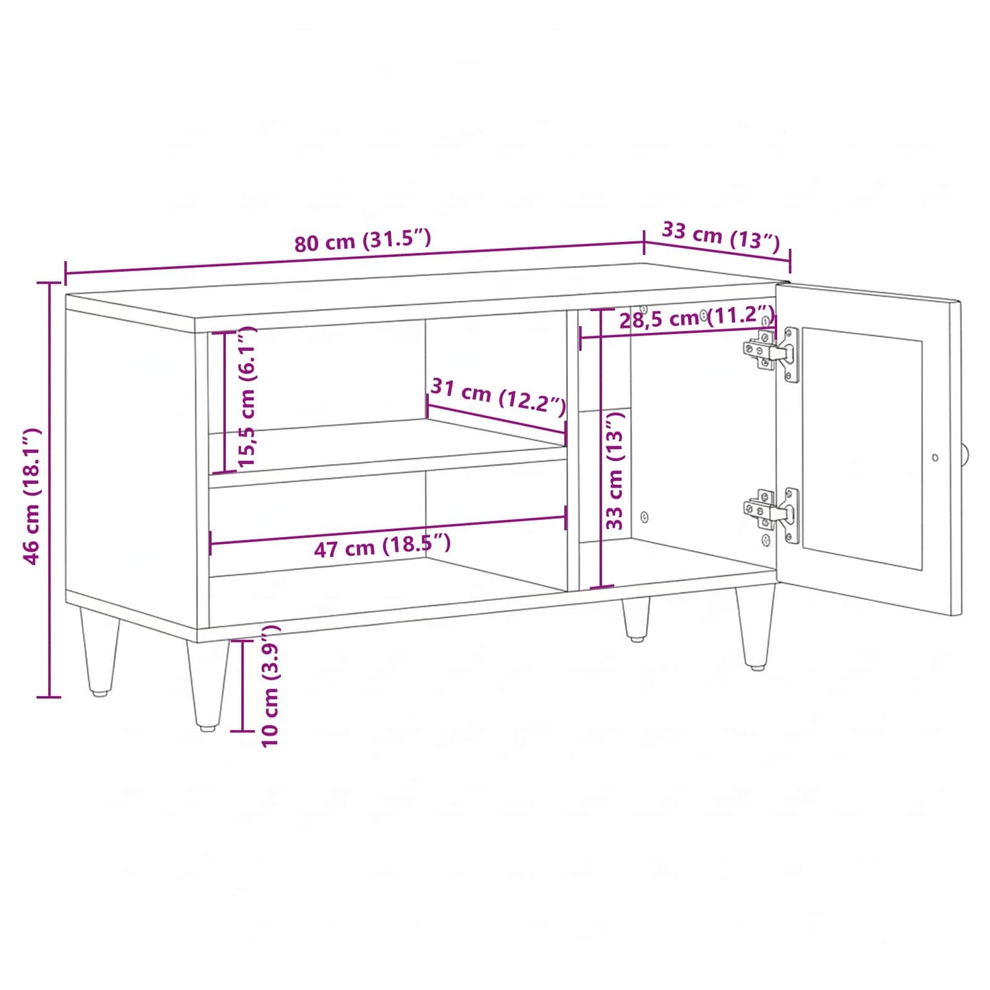 TV Cabinet with Storage Walnut 80 x 33 x 46 cm Solid Mango Wood