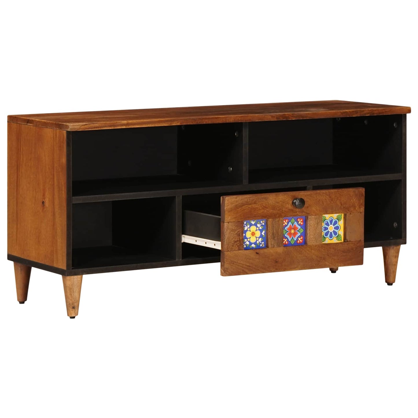 TV Cabinet with Drawer Walnut 100 x 33 x 46 cm Solid Mango Wood