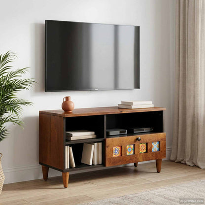 TV Cabinet with Drawer Walnut 80 x 33 x 46 cm Solid Mango Wood