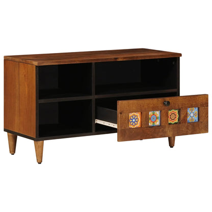 TV Cabinet with Drawer Walnut 80 x 33 x 46 cm Solid Mango Wood