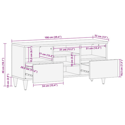 TV Cabinet with Drawer Walnut 100 x 33 x 46 cm Solid Mango Wood