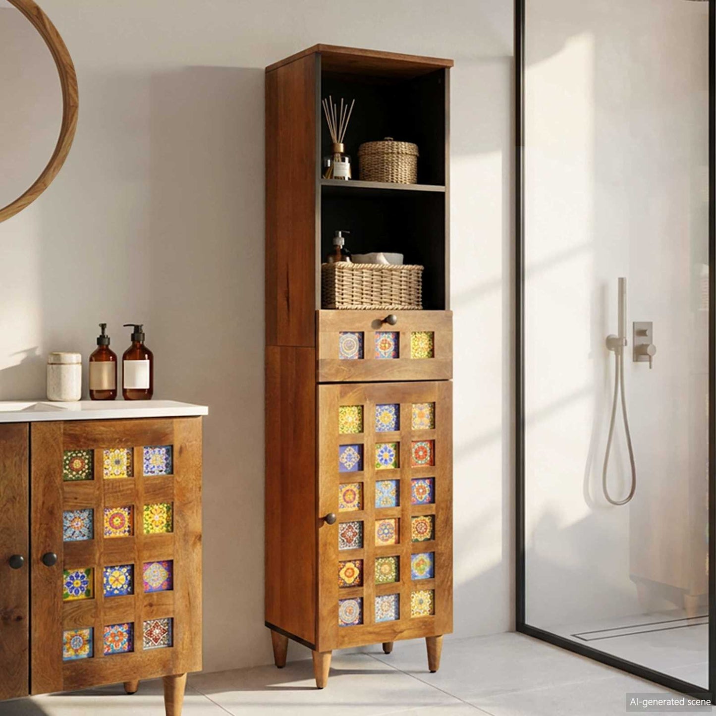 Bathroom Cabinet with Drawer with Shelf Walnut 38 x 33 x 160 cm