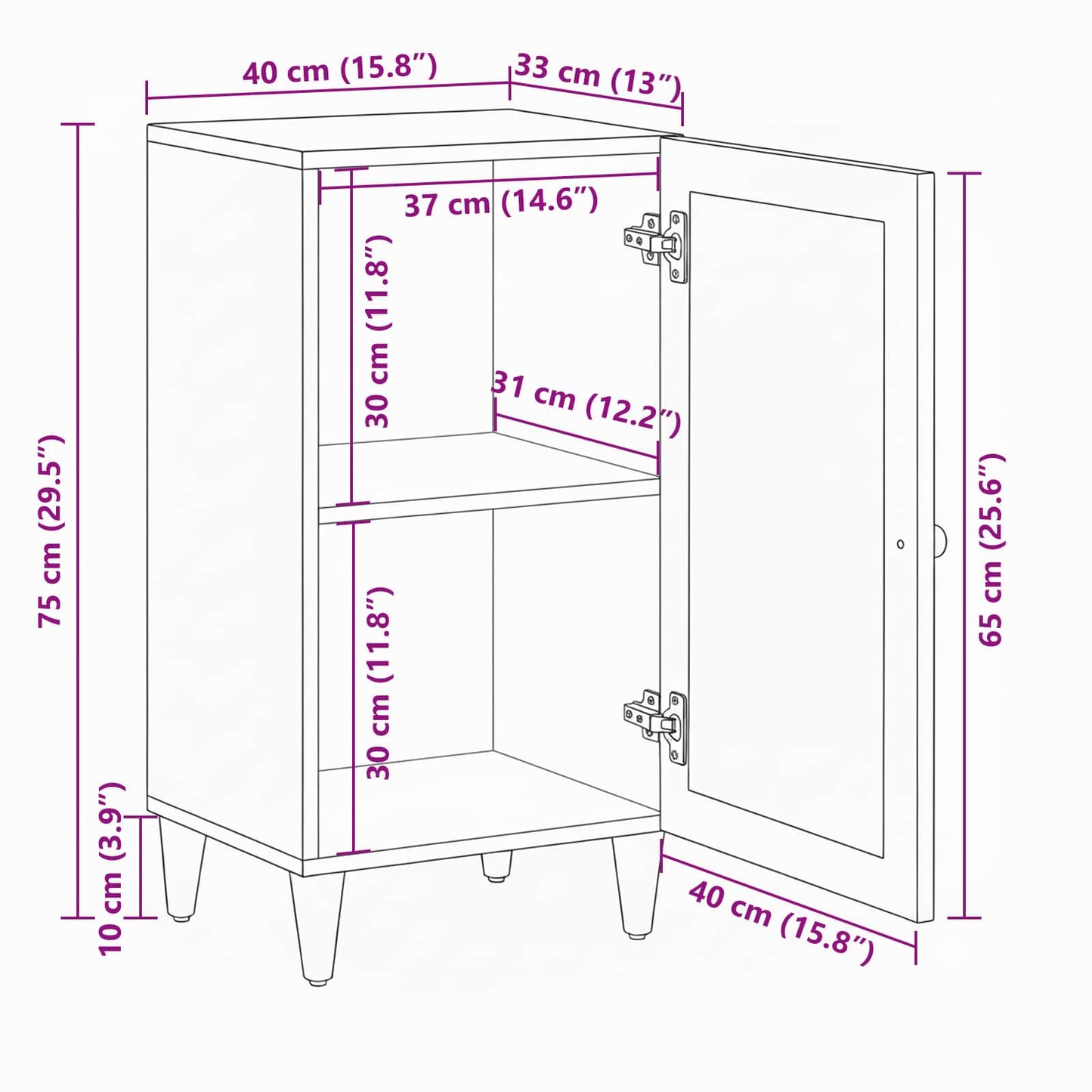 Sideboard with Storage Walnut 40 x 33 x 75 cm Solid Mango Wood