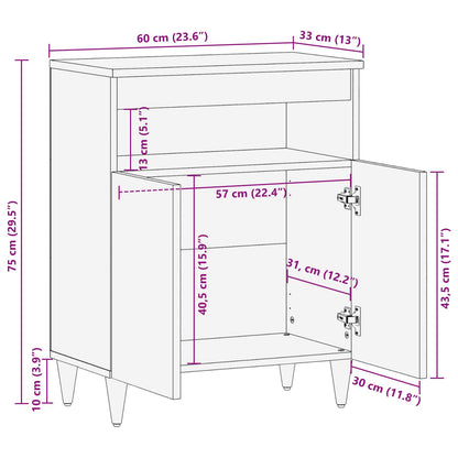Sideboard with Storage Walnut 60 x 33 x 75 cm Solid Mango Wood