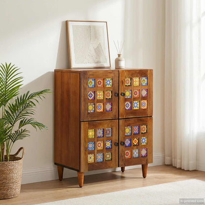 Sideboard with Storage Walnut 60 x 33 x 75 cm Solid Mango Wood