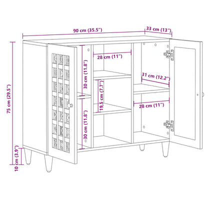 Sideboard with Shelf Walnut 90 x 33.5 x 75 cm Solid Mango Wood