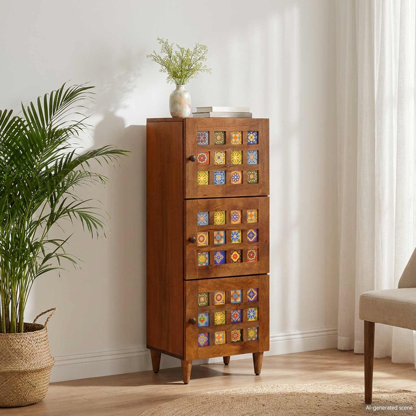 Highboard with Storage Walnut 40 x 33 x 110 cm Solid Mango Wood