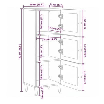 Highboard with Storage Walnut 40 x 33 x 110 cm Solid Mango Wood