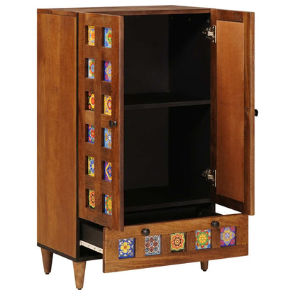 Highboard with Door Walnut 60 x 33.5 x 100 cm Solid Mango Wood
