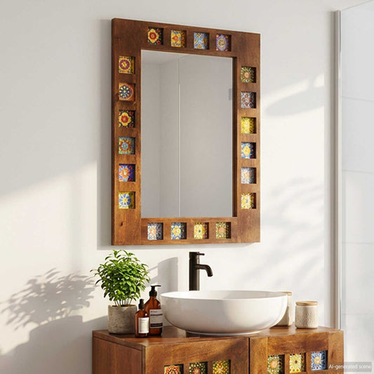 Bathroom Mirror Walnut 50 x 70 x 2.5 cm Solid Mango Wood