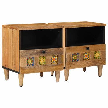 Bedside Cabinet 2 pcs Natural 40 x 33 x 46 cm Solid Mango Wood