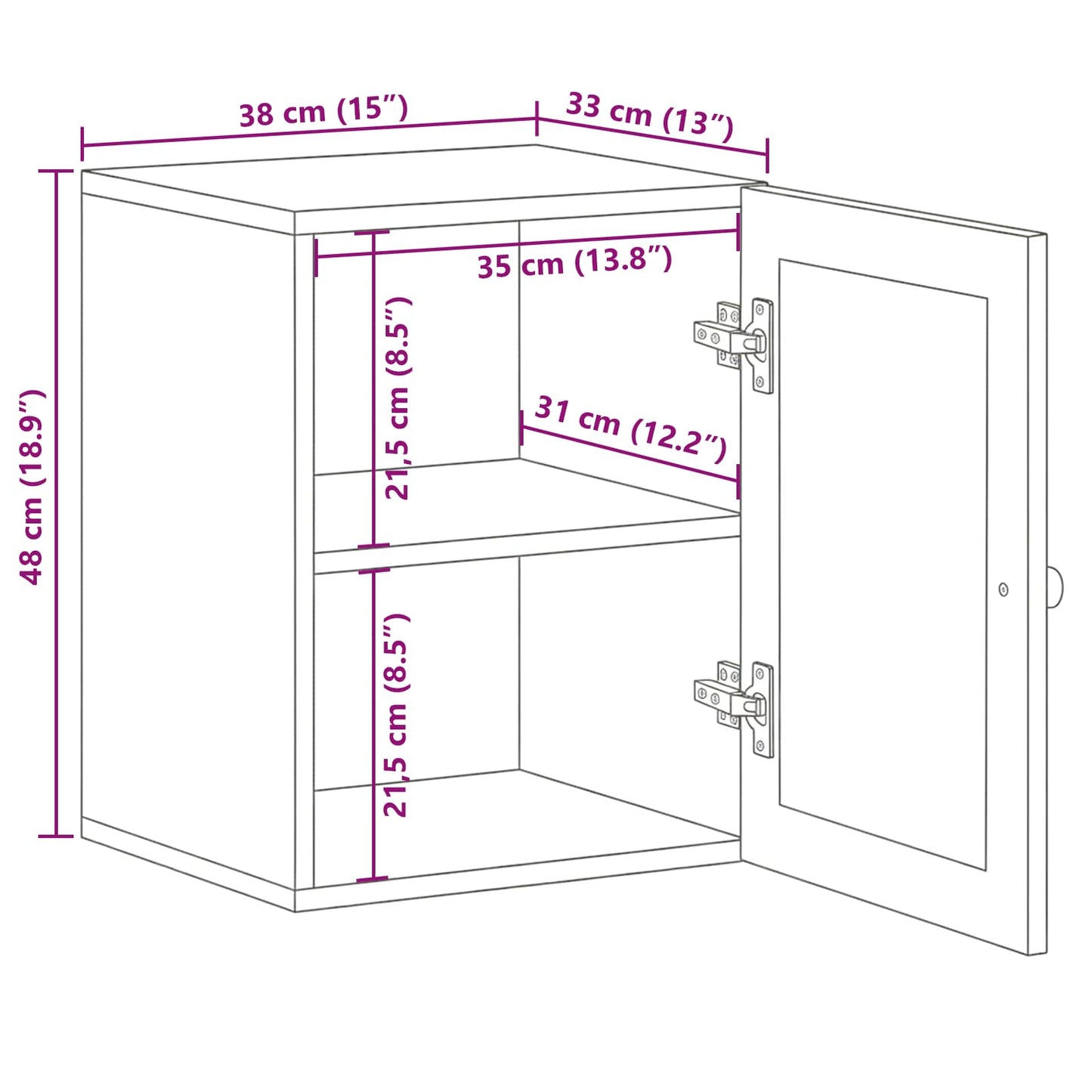 Bathroom Hanging Cabinet with Storage Natural 38 x 33 x 48 cm