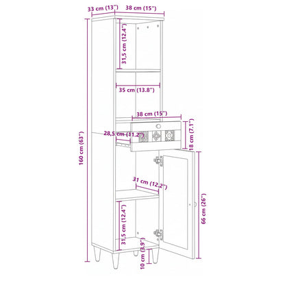 Bathroom Cabinet Natural 38 x 33 x 160 cm Solid Mango Wood