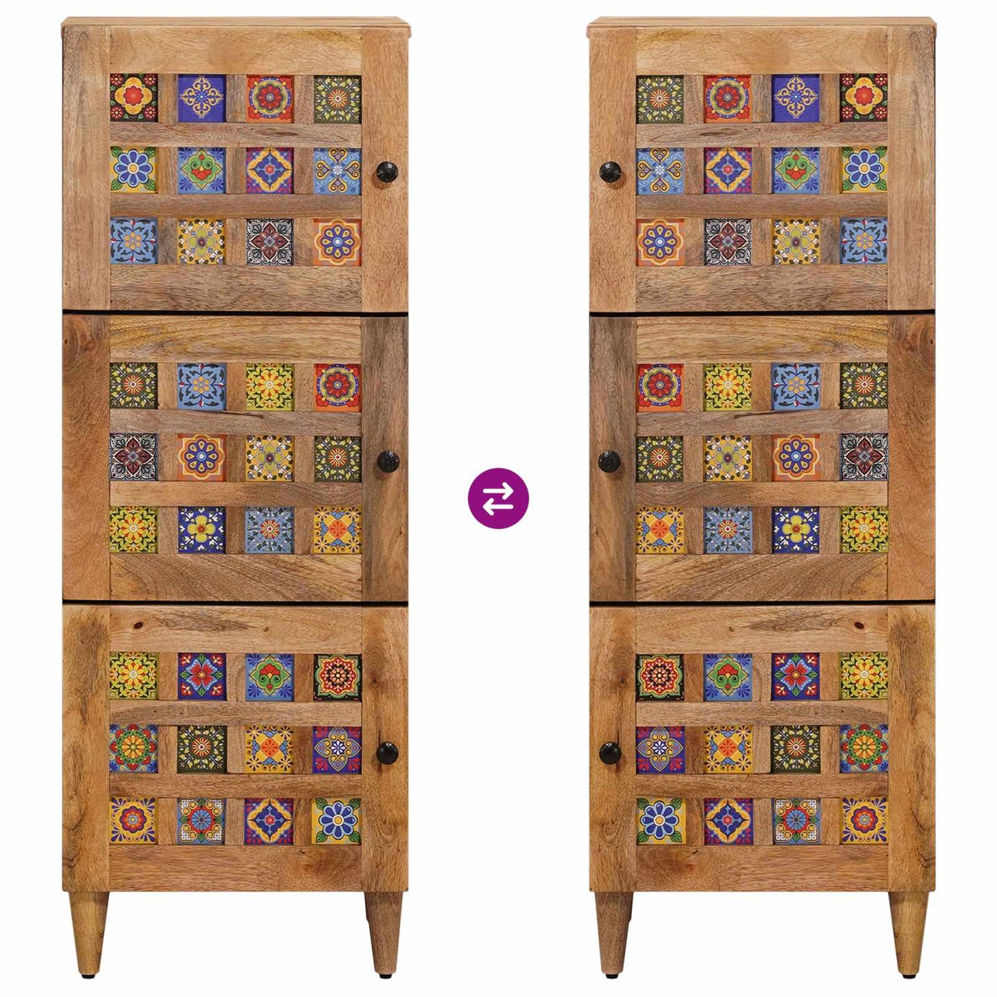 Highboard with Door Natural 40 x 33 x 110 cm Solid Mango Wood