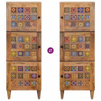 Highboard with Door Natural 40 x 33 x 110 cm Solid Mango Wood