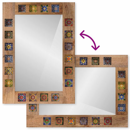 Bathroom Mirror Natural 50 x 70 x 3 cm Solid Mango Wood
