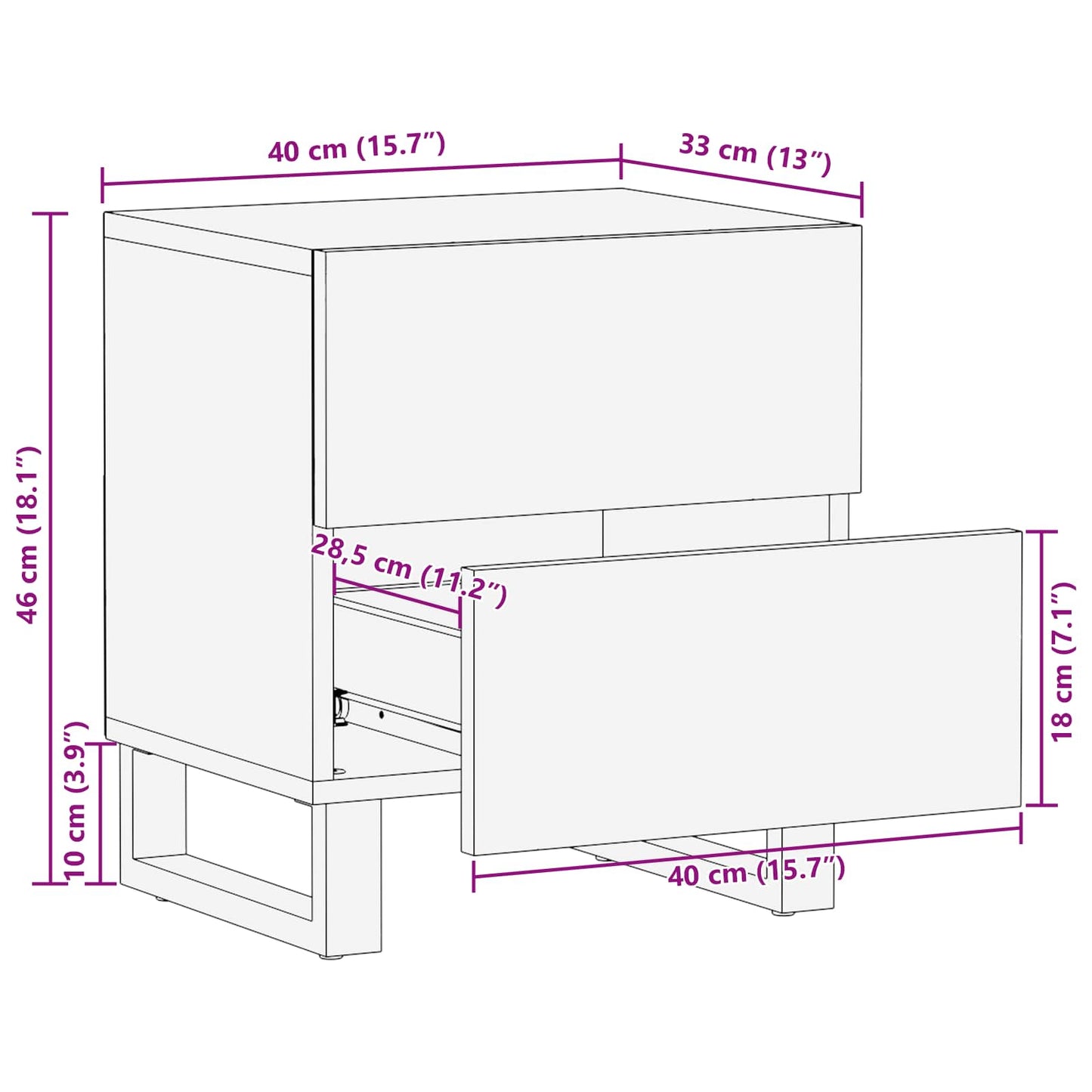 Bedside Cabinet Brown 40 x 33 x 46 cm Solid Mango Wood