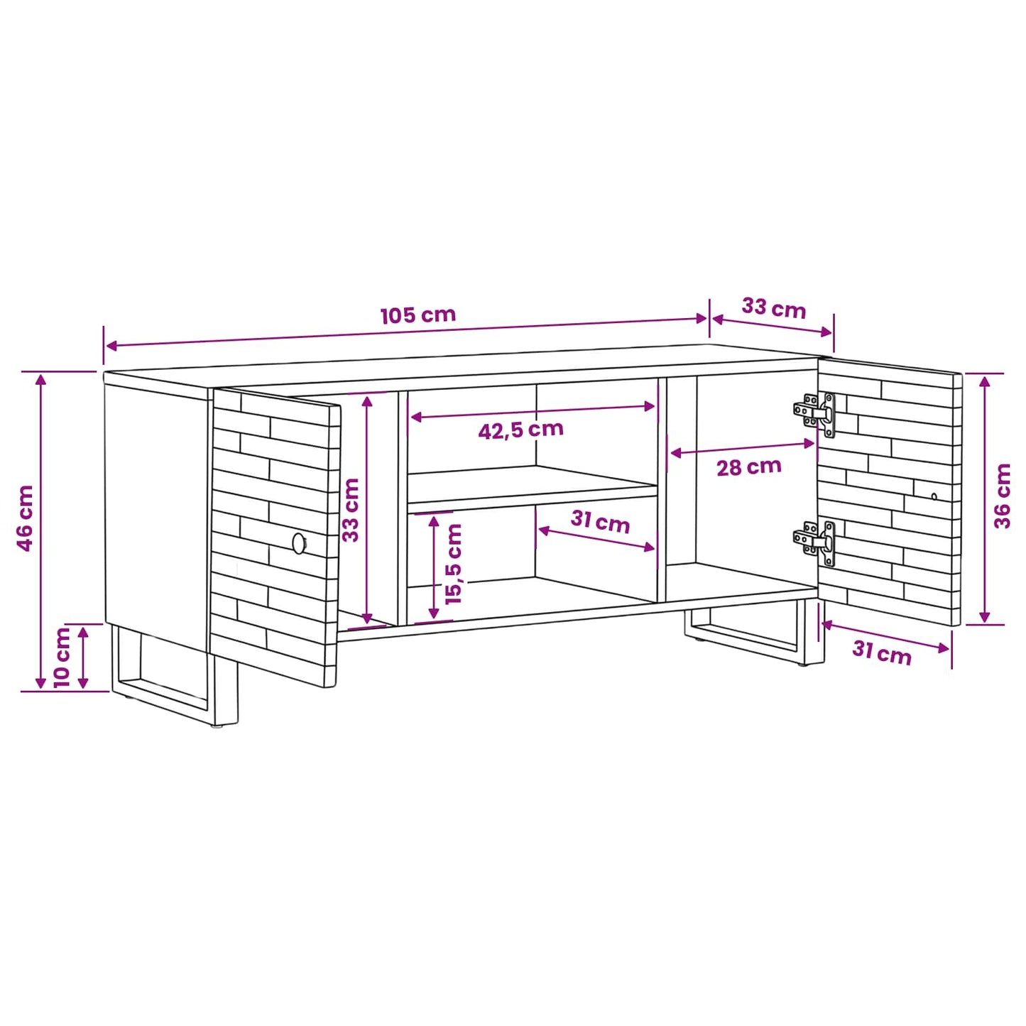 TV Cabinet with Storage Brown 105 x 33 x 46 cm Solid Mango Wood