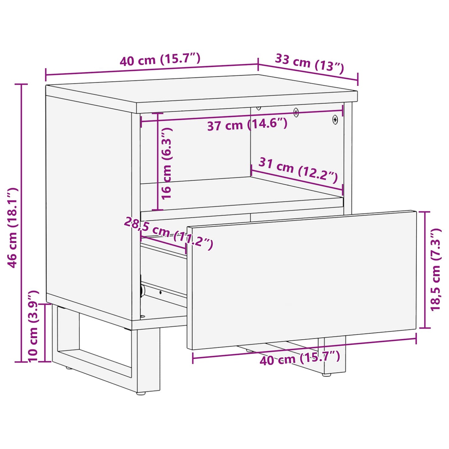 Bed cabinet with Drawer Brown 40 x 33 x 46 cm Solid Mango Wood