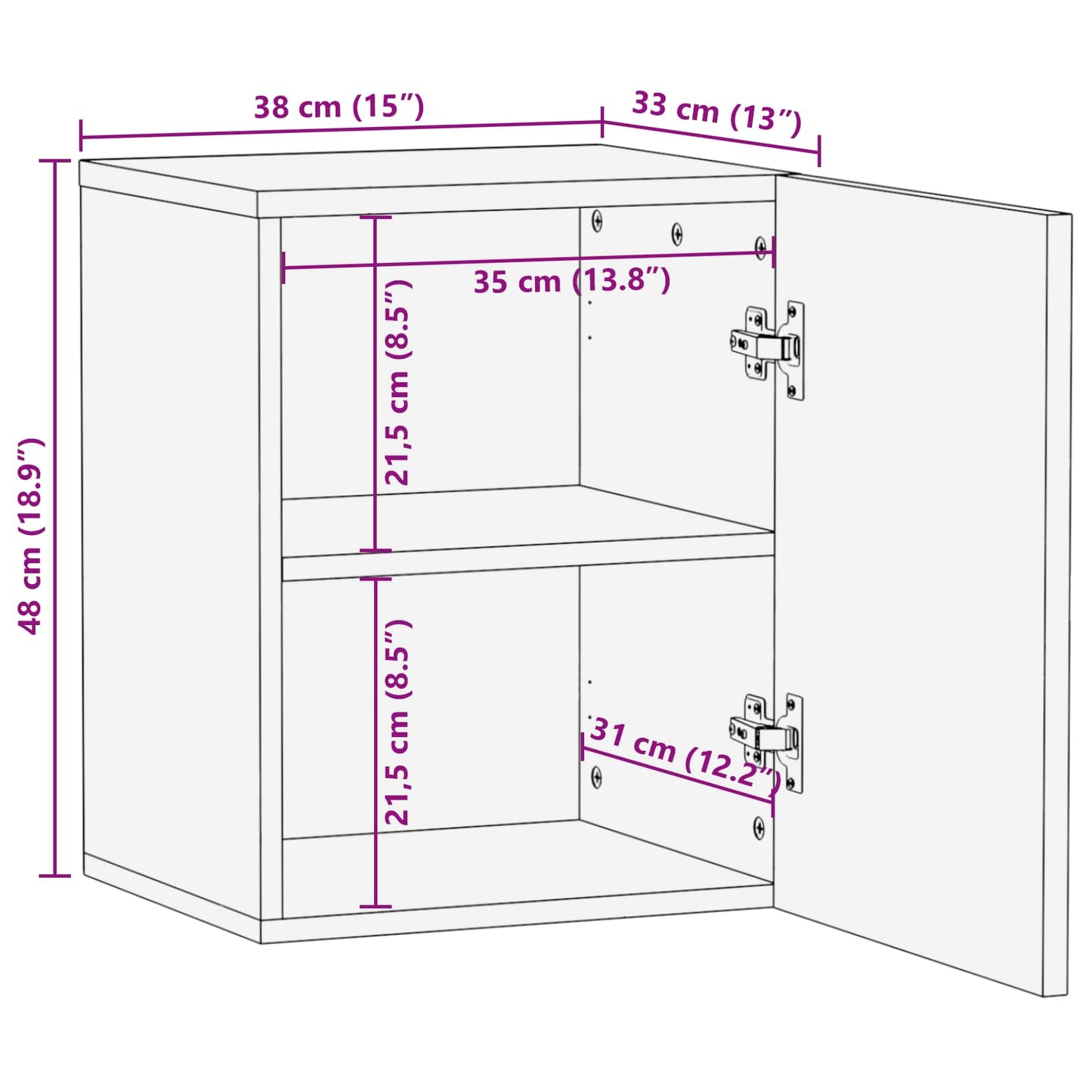 Bathroom Hanging Cabinet with Storage Natural 38 x 33 x 48 cm