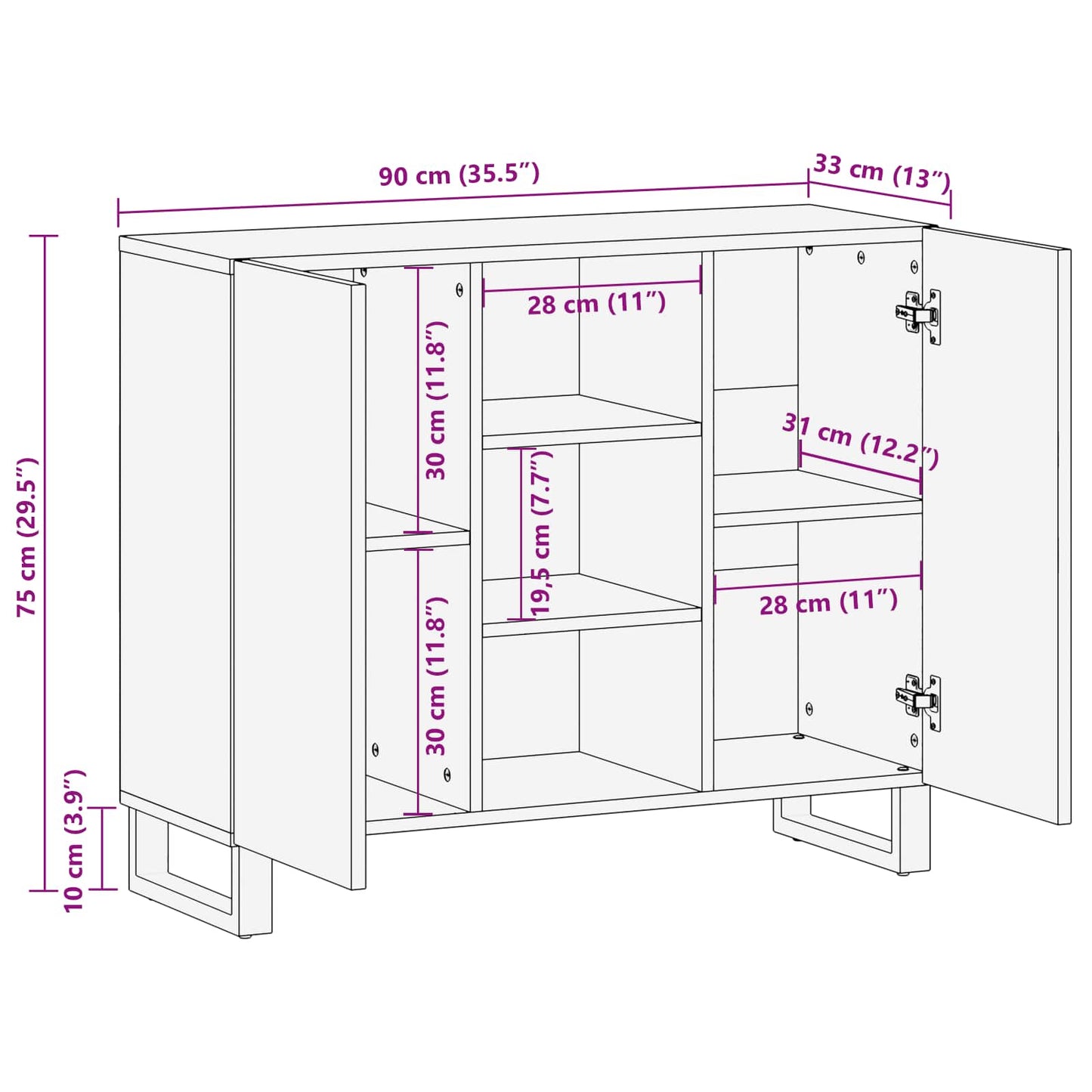 Side Cabinet with Drawer Brown 90 x 33 x 75 cm Solid Mango Wood