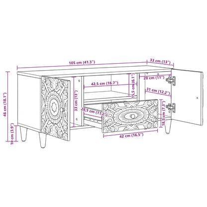 TV Cabinet with Door Brown 105 x 33.5 x 46 cm Solid Mango Wood