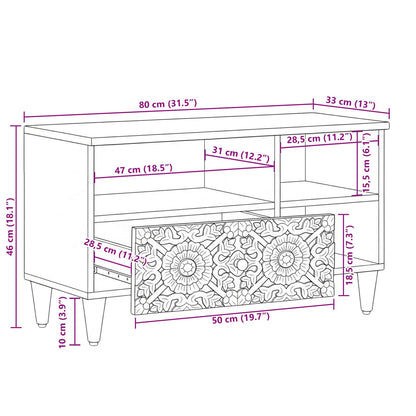 TV Cabinet with Drawer Brown 80 x 33.5 x 46 cm Solid Mango Wood