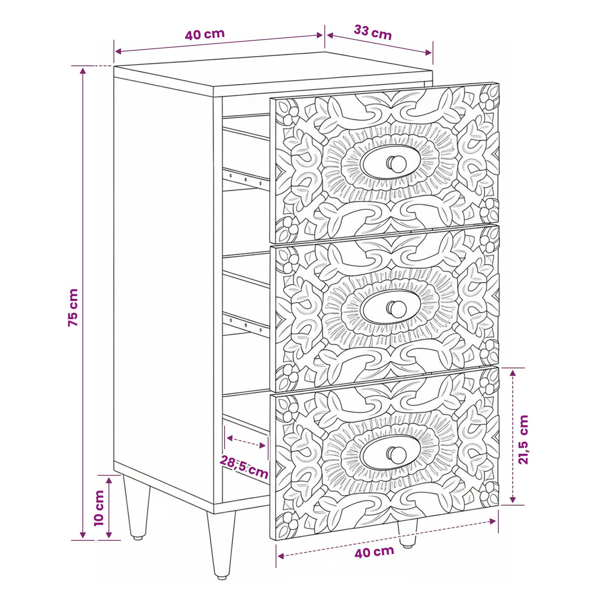 Sideboard Brown 40 x 33 x 75 cm Solid Mango Wood