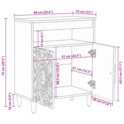 Sideboard with Storage Brown 60 x 33.5 x 75 cm Solid Mango Wood