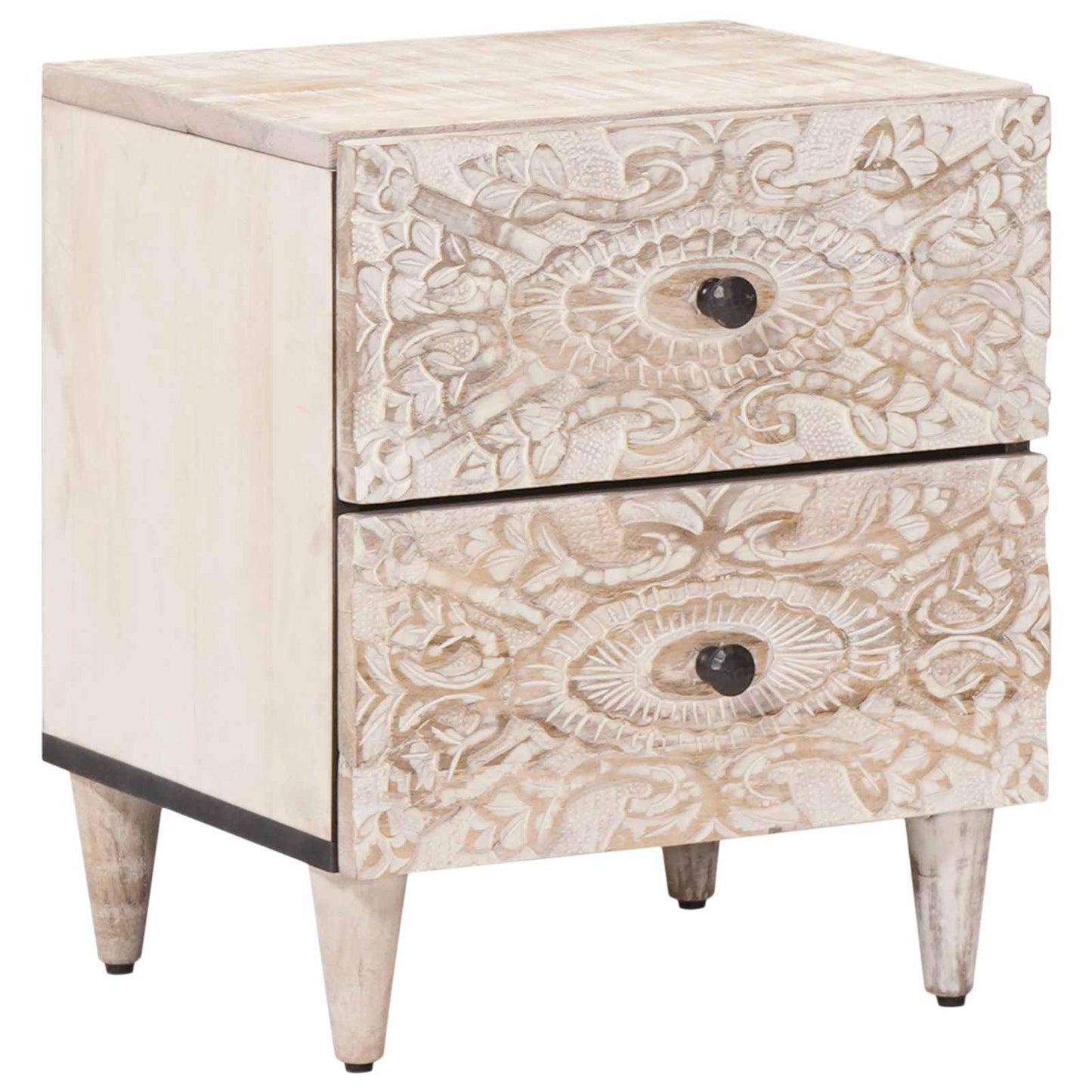Bedside Cabinet White 40 x 33.5 x 46 cm Solid Mango Wood