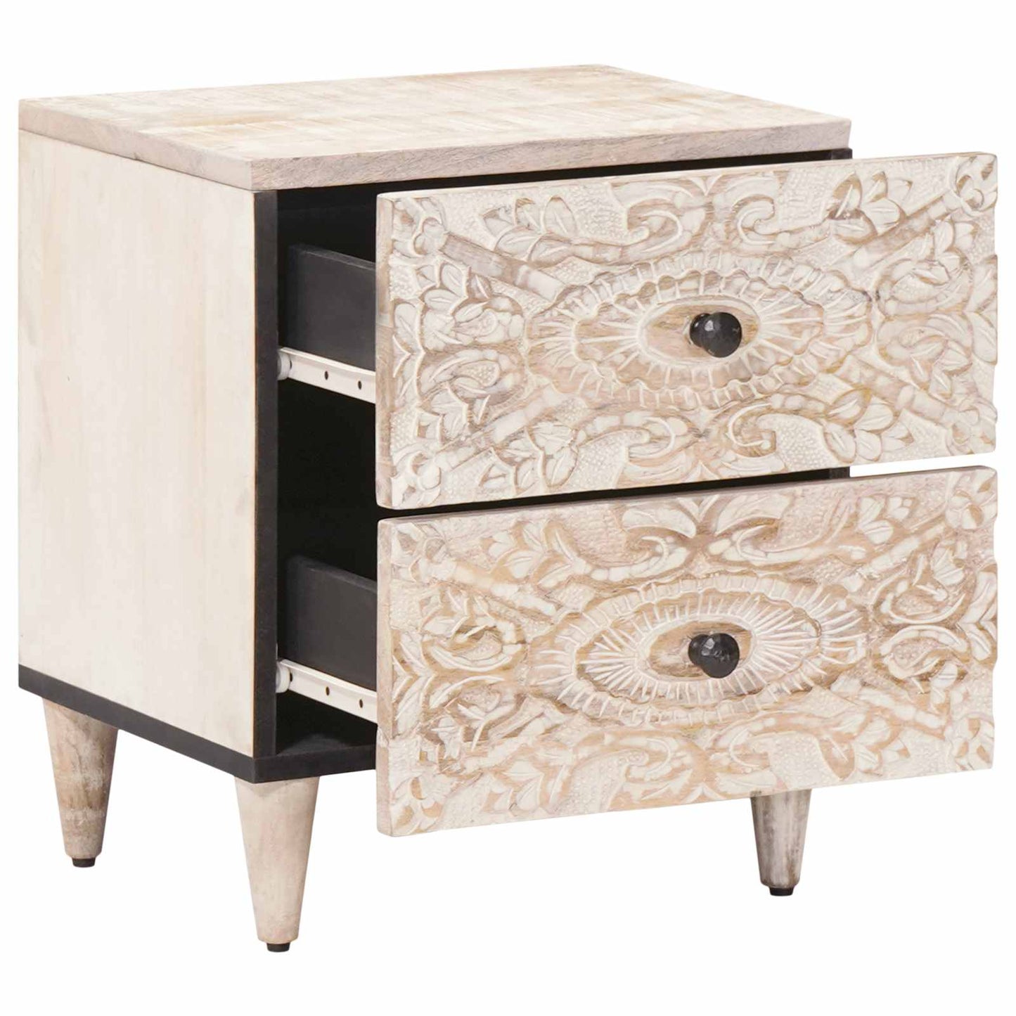 Bedside Cabinet White 40 x 33.5 x 46 cm Solid Mango Wood