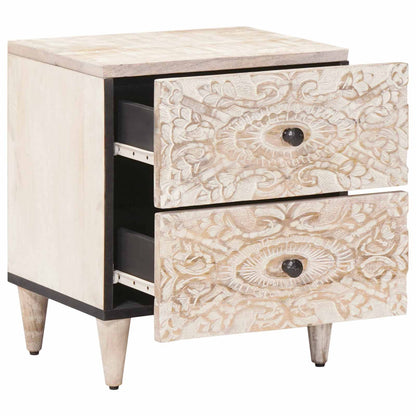 Bedside Cabinet White 40 x 33.5 x 46 cm Solid Mango Wood
