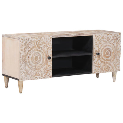 TV Cabinet White 105 x 33.5 x 46 cm Solid Mango Wood