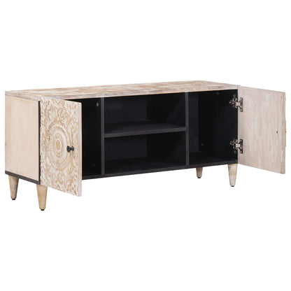 TV Cabinet White 105 x 33.5 x 46 cm Solid Mango Wood