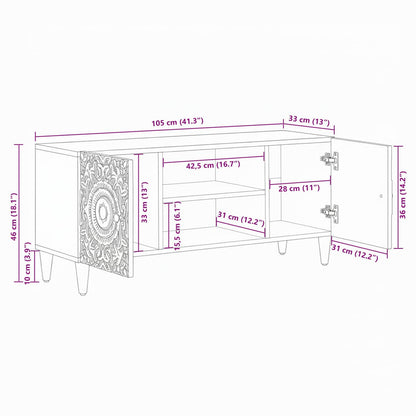 TV Cabinet White 105 x 33.5 x 46 cm Solid Mango Wood