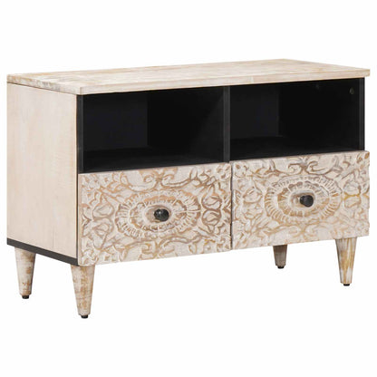 TV Cabinet White 70 x 33.5 x 46 cm Solid Mango Wood