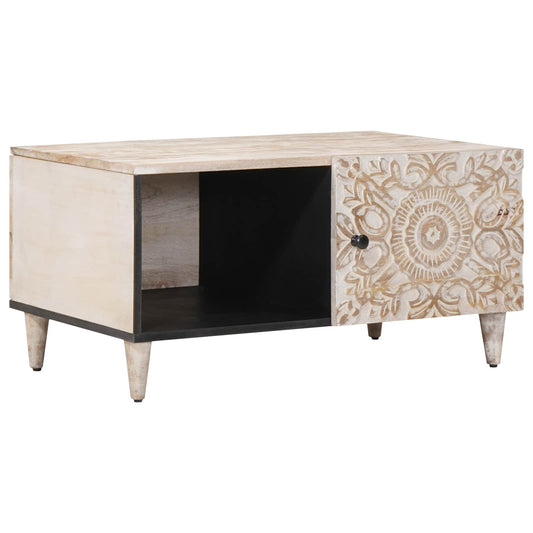 Coffee Table White 80 x 50 x 40 cm Solid Mango Wood