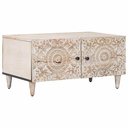 Coffee Table White 80 x 50 x 40 cm Solid Mango Wood