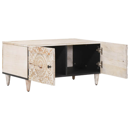 Coffee Table White 80 x 50 x 40 cm Solid Mango Wood