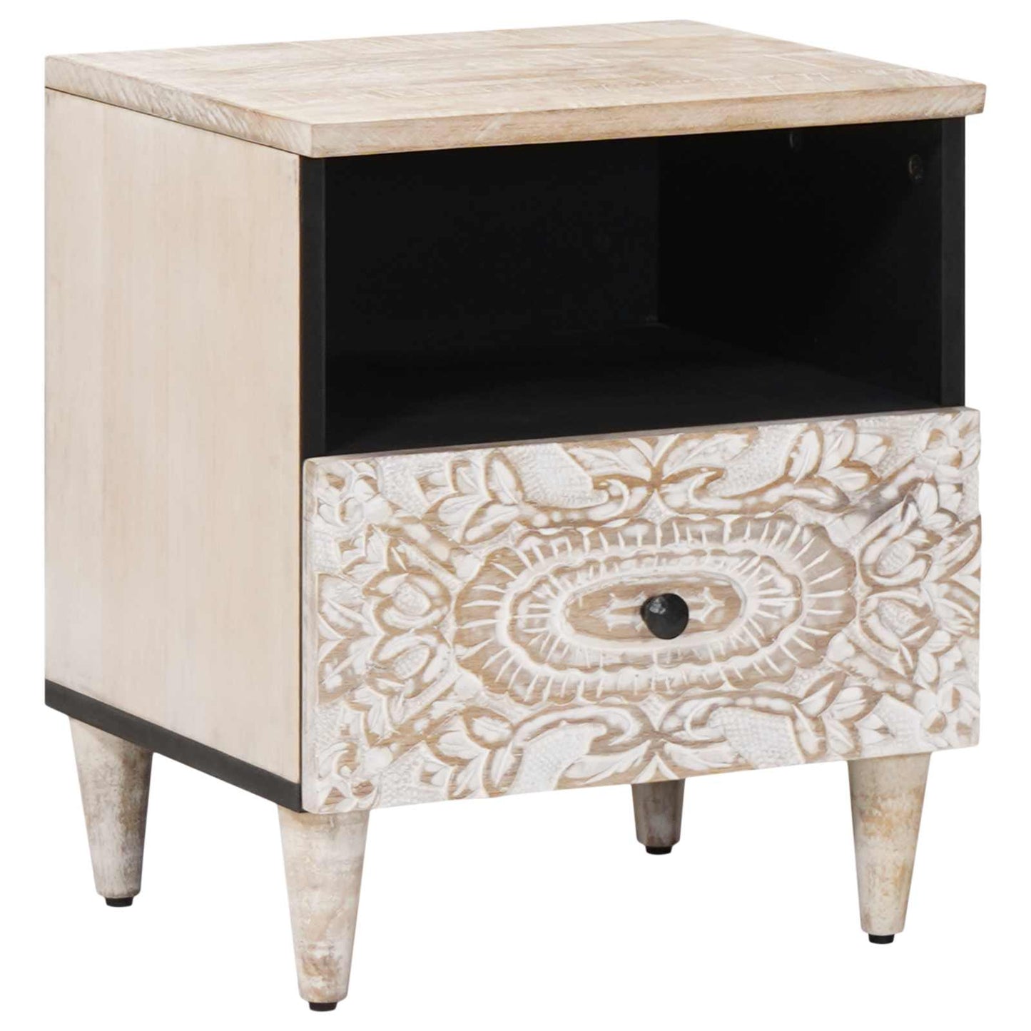 Bed cabinet with Drawer White 40 x 33 x 46 cm Solid Mango Wood