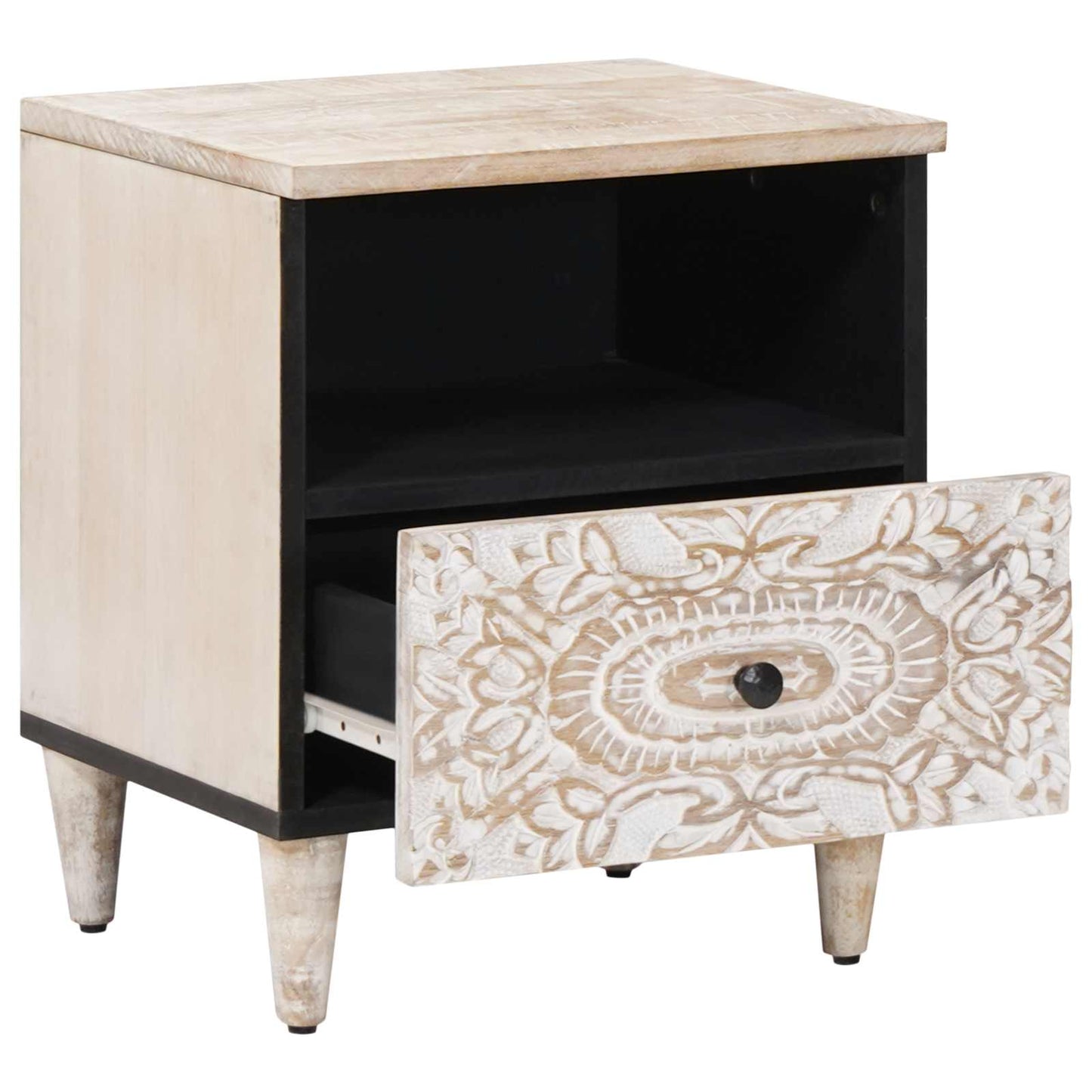 Bed cabinet with Drawer White 40 x 33 x 46 cm Solid Mango Wood