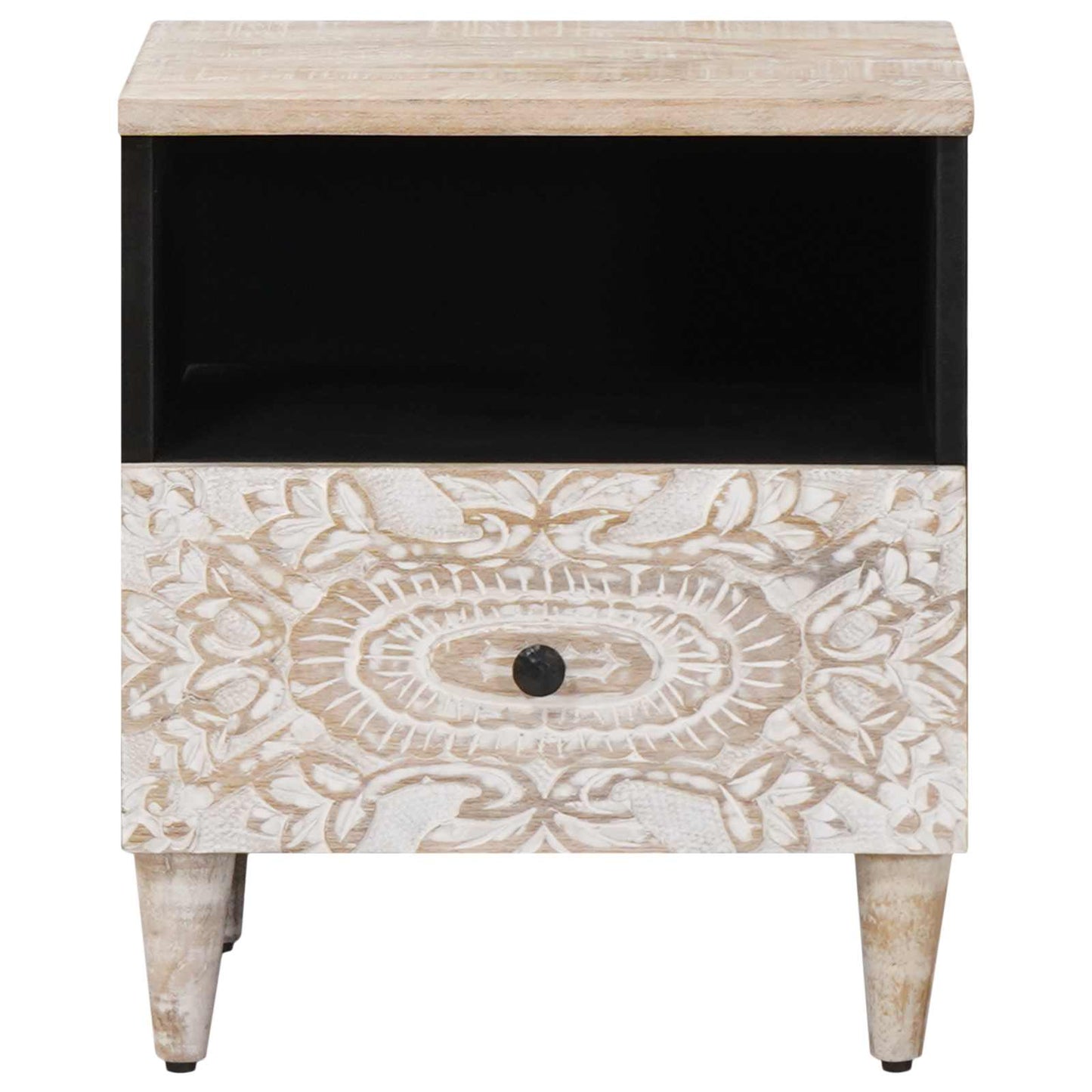 Bed cabinet with Drawer White 40 x 33 x 46 cm Solid Mango Wood