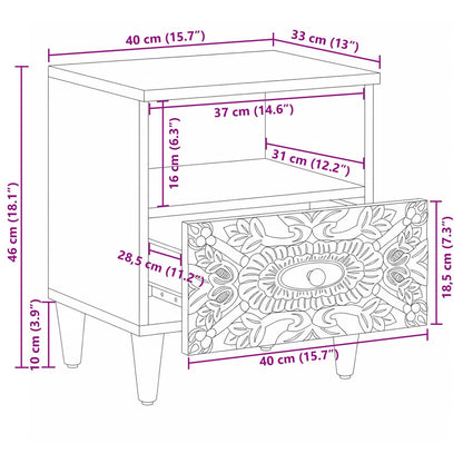 Bed cabinet with Drawer White 40 x 33 x 46 cm Solid Mango Wood