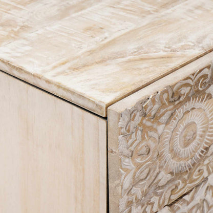 Bed cabinet with Drawer White 50 x 33 x 60 cm Solid Mango Wood