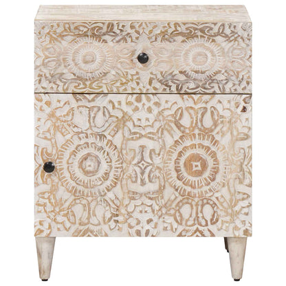 Bed cabinet with Drawer White 50 x 33 x 60 cm Solid Mango Wood