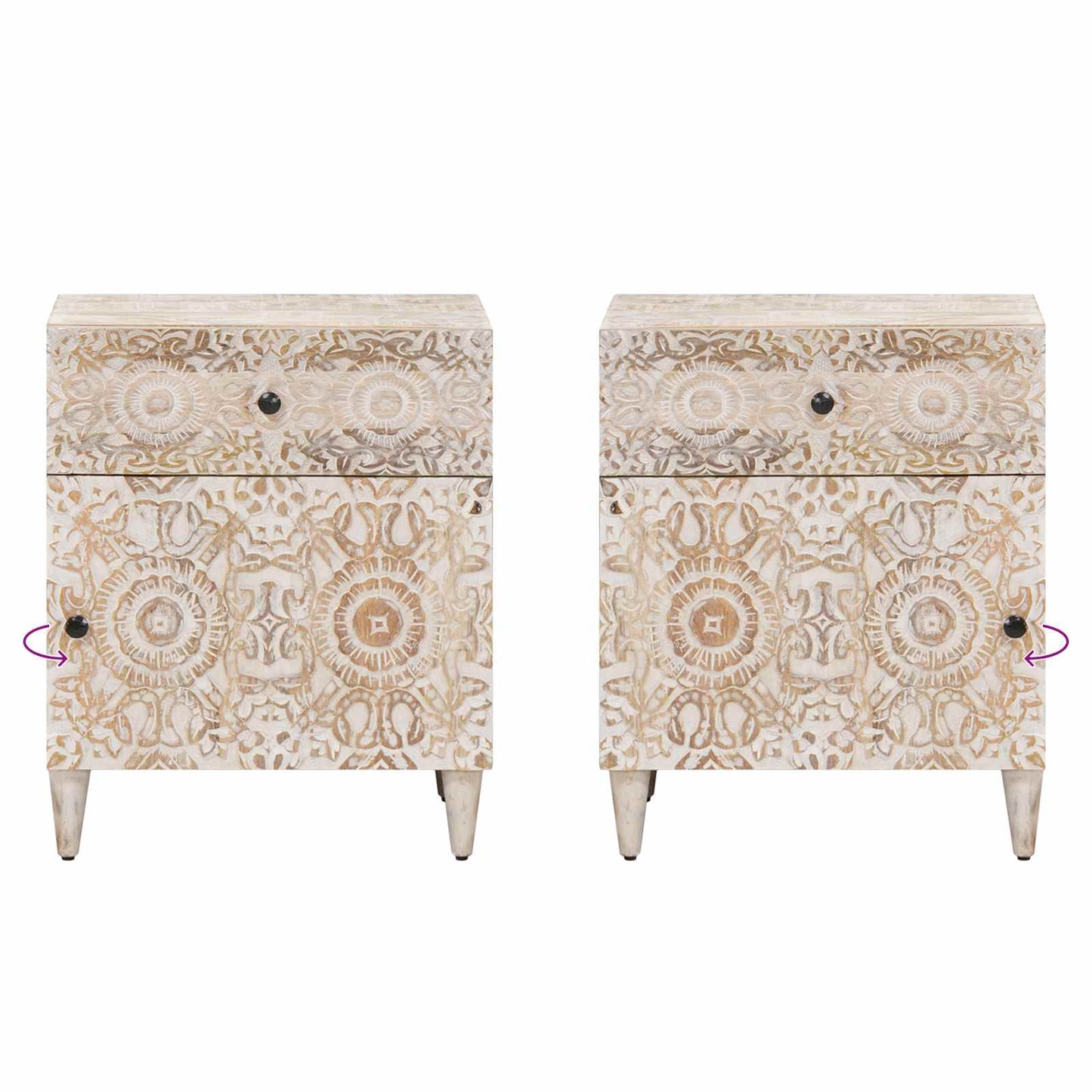 Bed cabinet with Drawer White 50 x 33 x 60 cm Solid Mango Wood