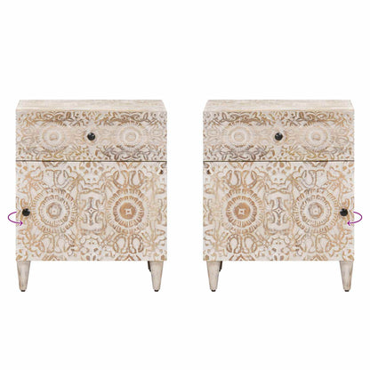 Bed cabinet with Drawer White 50 x 33 x 60 cm Solid Mango Wood