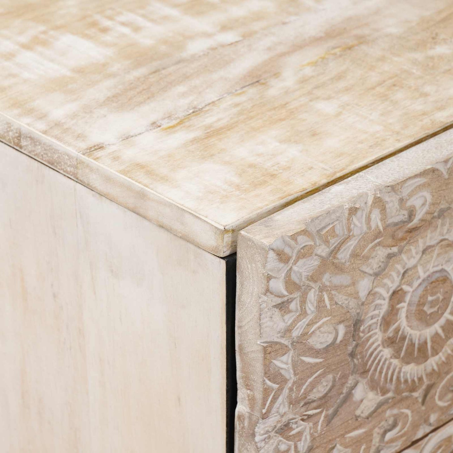 Bed cabinet with Drawer White 50 x 33 x 60 cm Solid Mango Wood